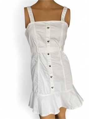 Heart & Heels White Coquette Heart Button Ruffle Mini Dress - Size L